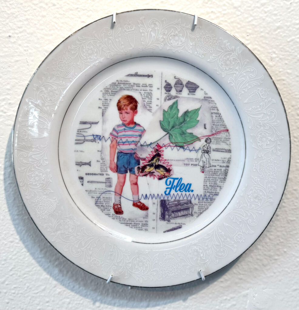 collage decal on dinner plates of young child sayings with imagery