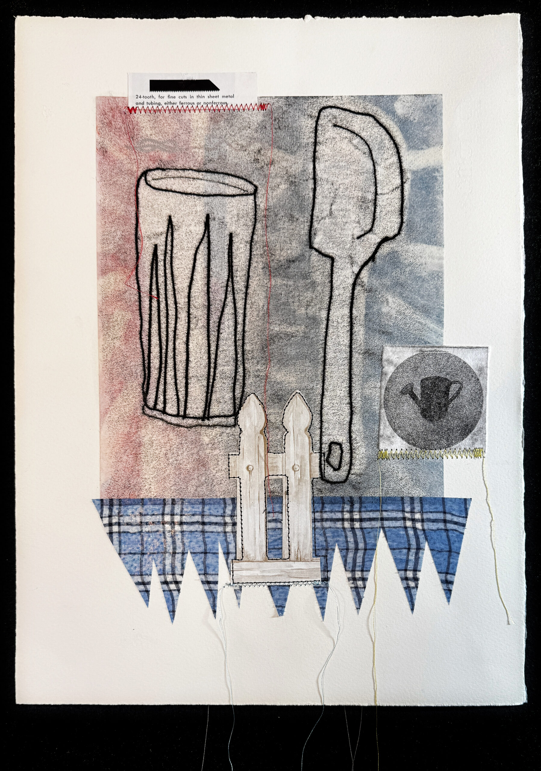mixed-media artwork with domestic symbol monoprints