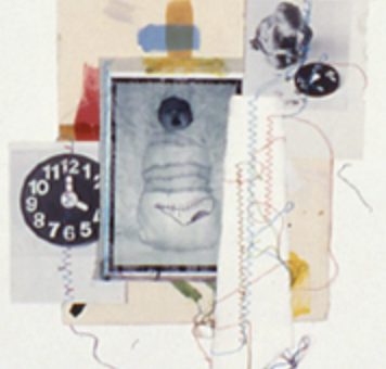 silkscreen, watercolor, oil painting, sewing, paper collé, grommets
