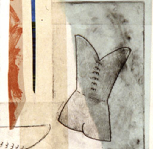 copper plate etching on cotton rag paper, paper collé - underwear series