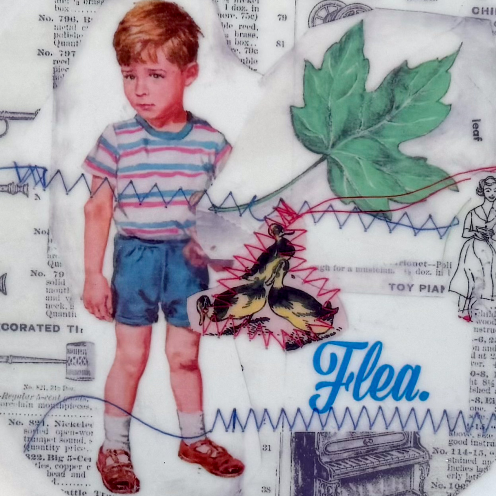 collage decal on dinner plates of young child sayings with imagery